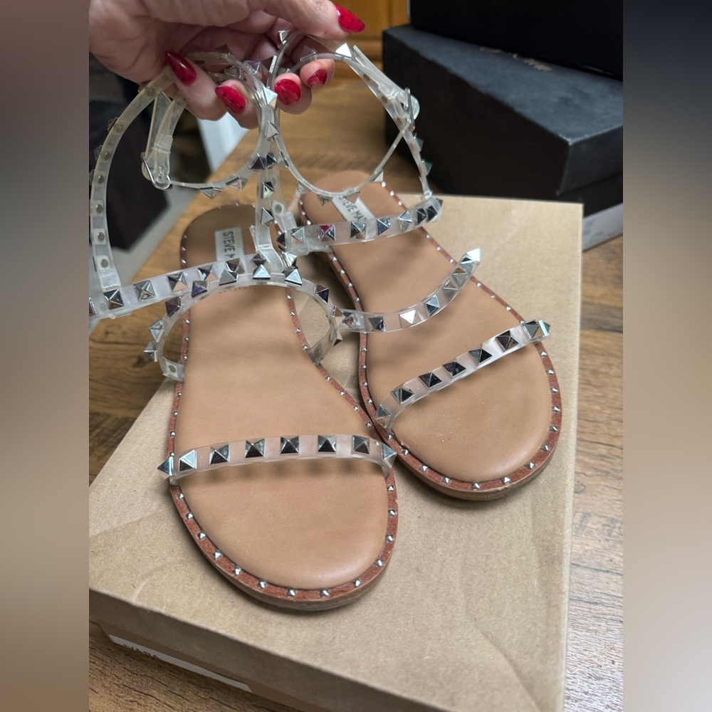 Steve Madden Clear and Tan Studded Sandals
